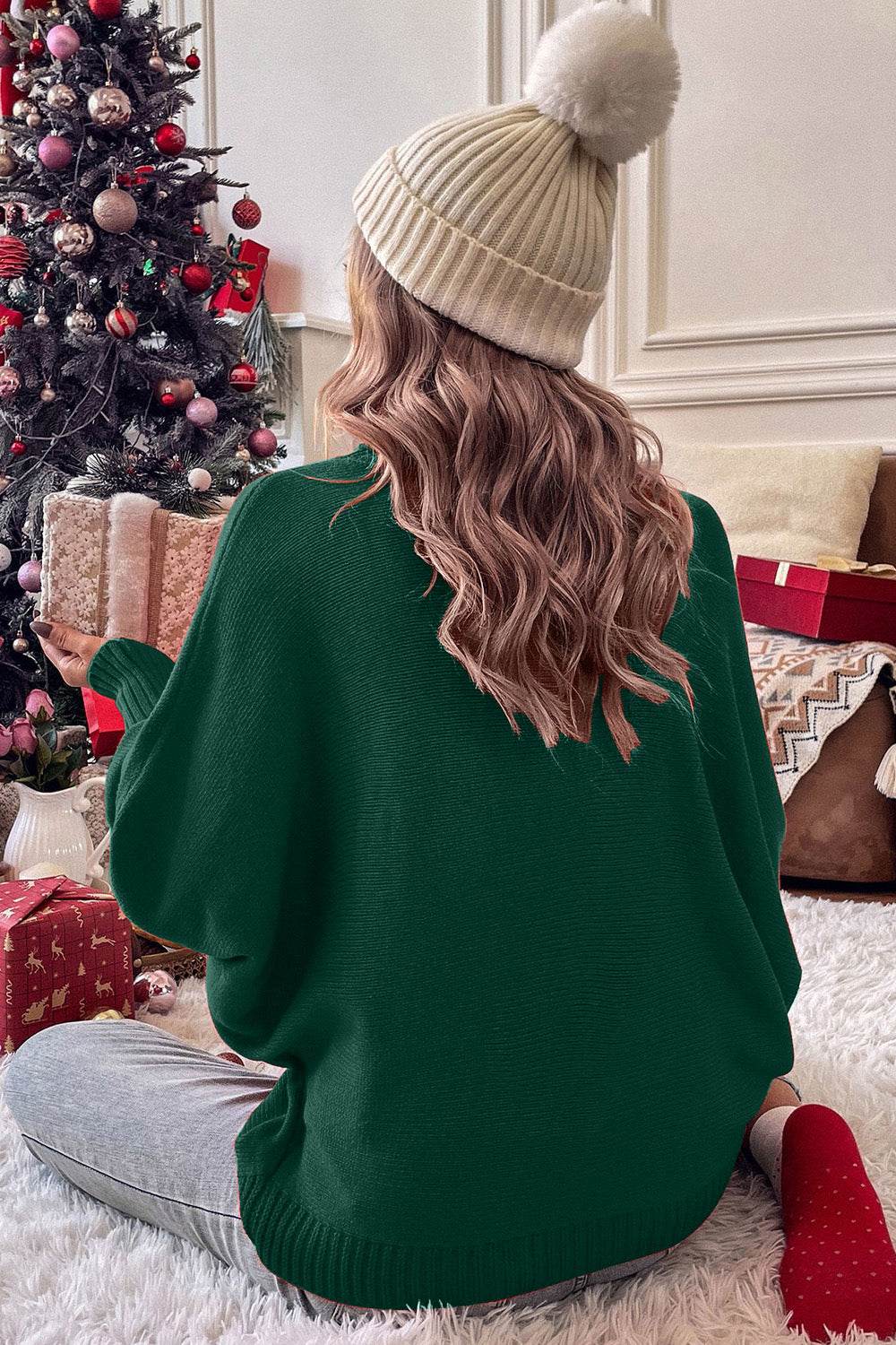 Double Take Full Size Merry Christmas Turtleneck Long Sleeve Sweater - Rosa Apparel