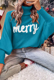 Double Take Full Size Merry Christmas Turtleneck Long Sleeve Sweater - Rosa Apparel