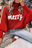 Double Take Full Size Merry Christmas Turtleneck Long Sleeve Sweater - Rosa Apparel
