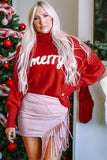 Double Take Full Size Merry Christmas Turtleneck Long Sleeve Sweater - Rosa Apparel
