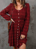 Double Take Full Size Plaid Round Neck Long Sleeve Magic Dress - Rosa Apparel