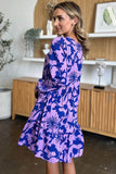 Double Take Full Size Printed Ruffle Hem Long Sleeve Midi Dress - Rosa Apparel