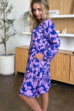 Double Take Full Size Printed Ruffle Hem Long Sleeve Midi Dress - Rosa Apparel