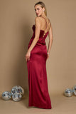 Dylan & Davids Satin Corset Cowl Neck Prom Dress with Slit