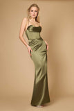 Dylan & Davids Satin Corset Cowl Neck Prom Dress with Slit