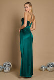 Dylan & Davids Satin Corset Cowl Neck Prom Dress with Slit