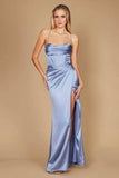 Dylan & Davids Satin Corset Cowl Neck Prom Dress with Slit