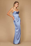 Dylan & Davids Satin Corset Cowl Neck Prom Dress with Slit