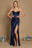 Dylan & Davids Satin Corset Cowl Neck Prom Dress with Slit