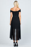 Embellished off the shoulder, trance lace and chelsea chiffon fabric, Lila high-low surplus dress