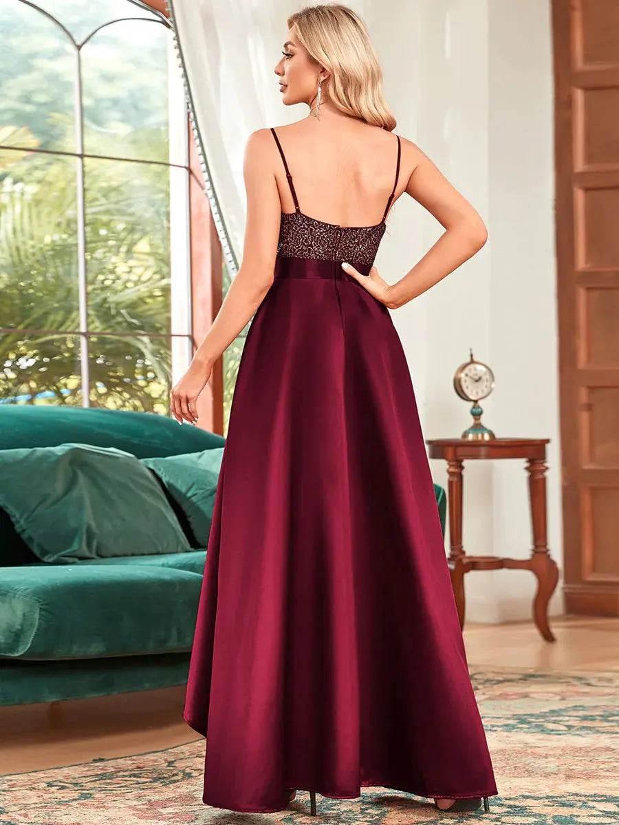 Ever Pretty Backless V-Neck Asymmetric Skirt Sleeveless Sparkly Dress - Rosa Apparel