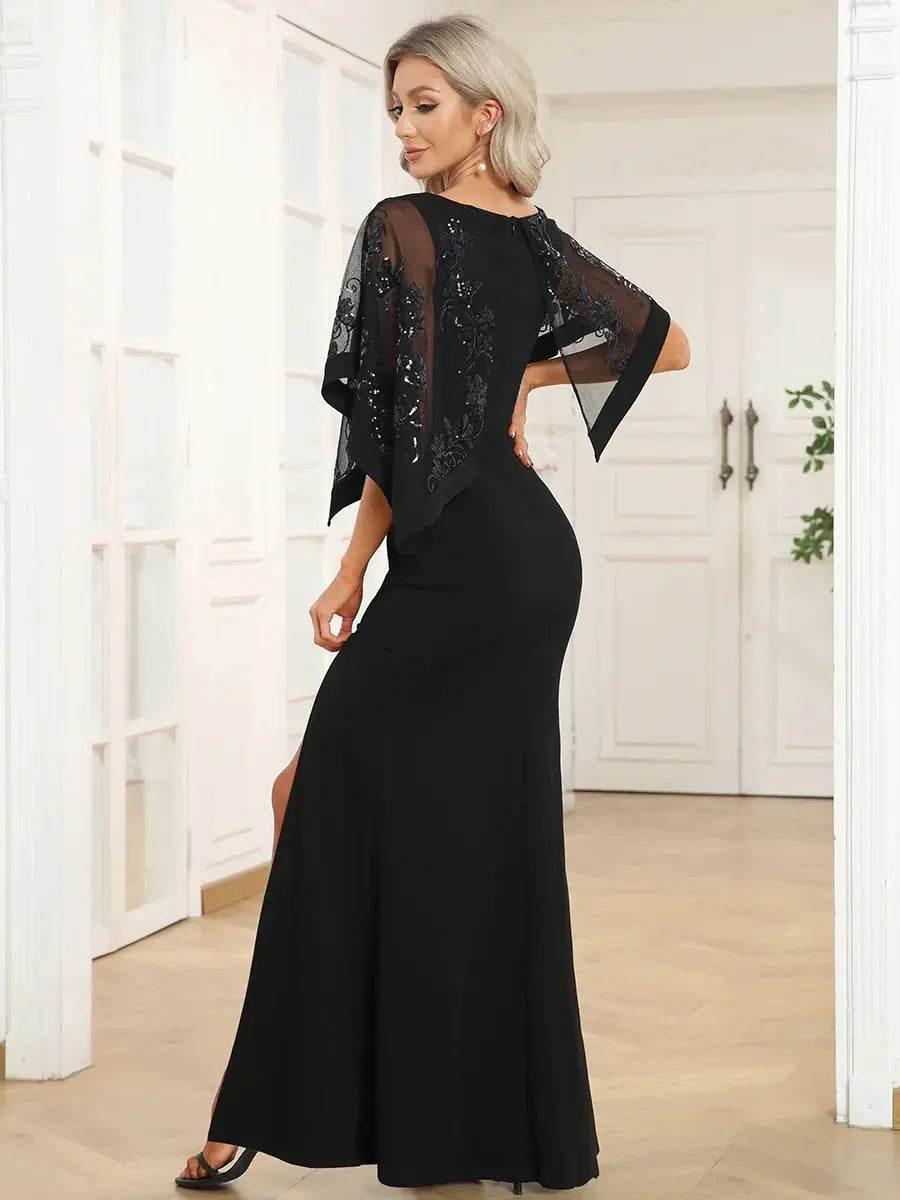 Ever Pretty Floor Length Side Split Round Neck Cover Sleeves Dress - Rosa Apparel
