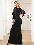 Ever Pretty Floor Length Side Split Round Neck Cover Sleeves Dress - Rosa Apparel