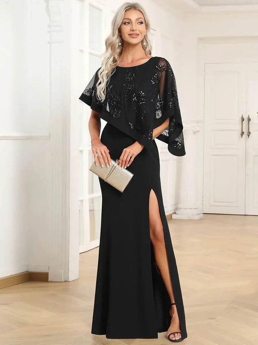 Ever Pretty Floor Length Side Split Round Neck Cover Sleeves Dress - Rosa Apparel