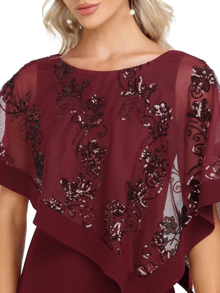Ever Pretty Floor Length Side Split Round Neck Cover Sleeves Dress - Rosa Apparel