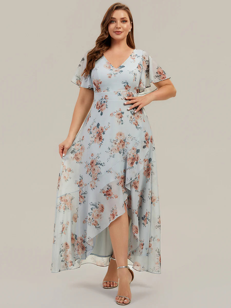 Ever Pretty High-Low Chiffon Ruffle Sleeve Bridesmaid Wedding Guest Dress