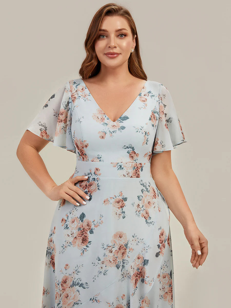 Ever Pretty High-Low Chiffon Ruffle Sleeve Bridesmaid Wedding Guest Dress