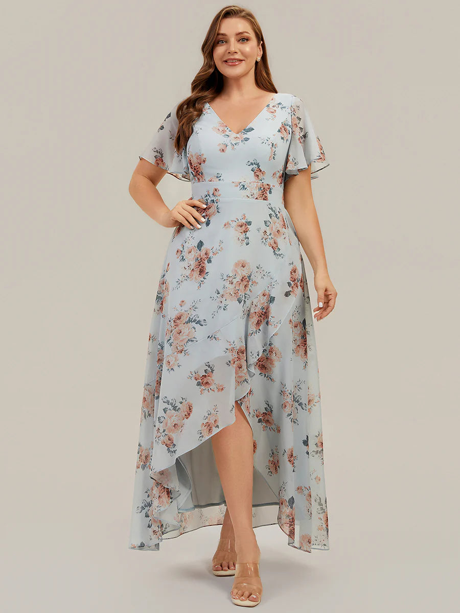 Ever Pretty High-Low Chiffon Ruffle Sleeve Bridesmaid Wedding Guest Dress