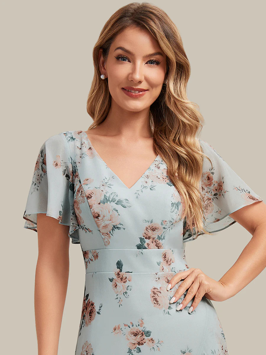 Ever Pretty High-Low Chiffon Ruffle Sleeve Bridesmaid Wedding Guest Dress