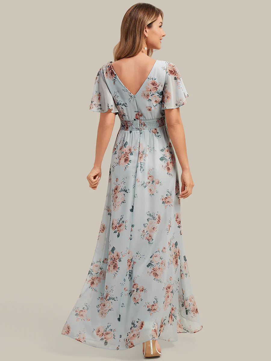 Ever Pretty High-Low Chiffon Ruffle Sleeve Bridesmaid Wedding Guest Dress