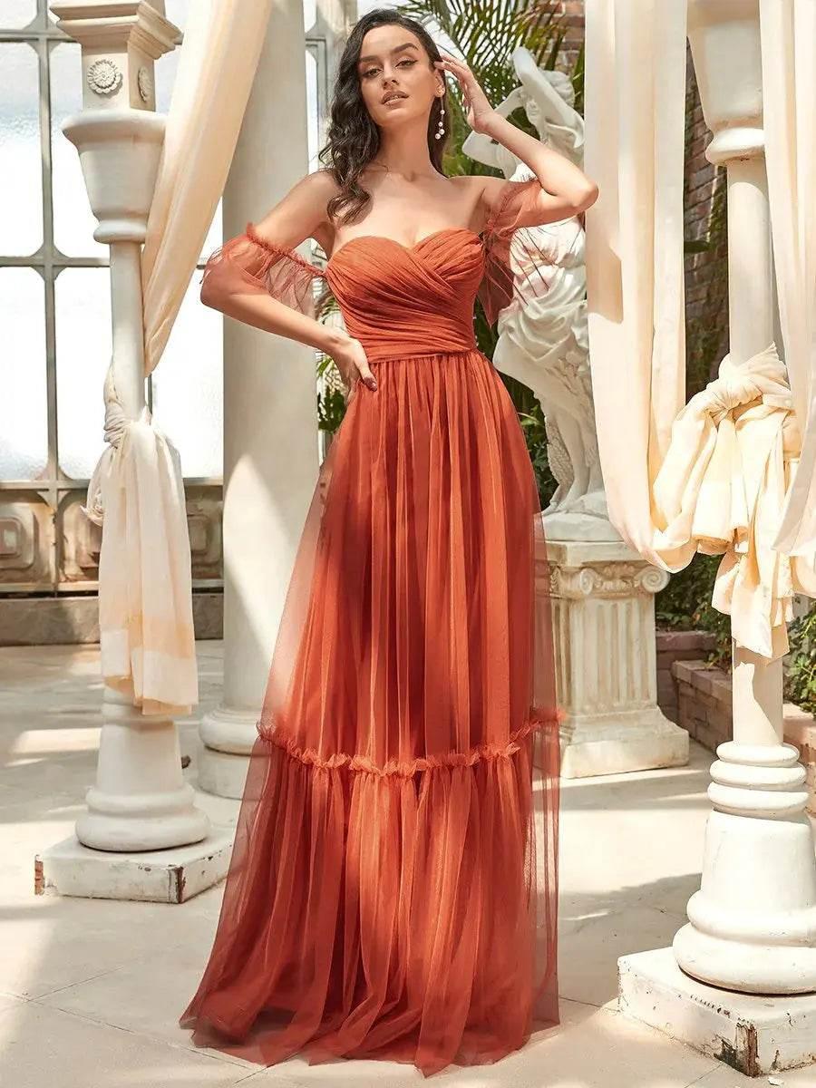 Ever Pretty Strapless A line Ruffles Sleeves Dresses - Rosa Apparel