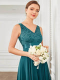 Ever Pretty V-neck Lace Chiffon A-Line Sleeveless Prom Dress - Rosa Apparel