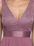 Ever Pretty V-neck Lace Chiffon A-Line Sleeveless Prom Dress - Rosa Apparel
