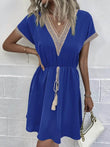 Full Size Tassel V-Neck Short Sleeve Dress Plus Size - Rosa Apparel