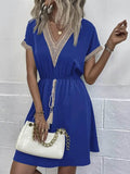 Full Size Tassel V-Neck Short Sleeve Dress Plus Size - Rosa Apparel