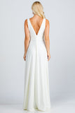 Full tricot deep V-neck A-line dress with side slit