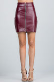 Functional open zipper faux leather mini skirt