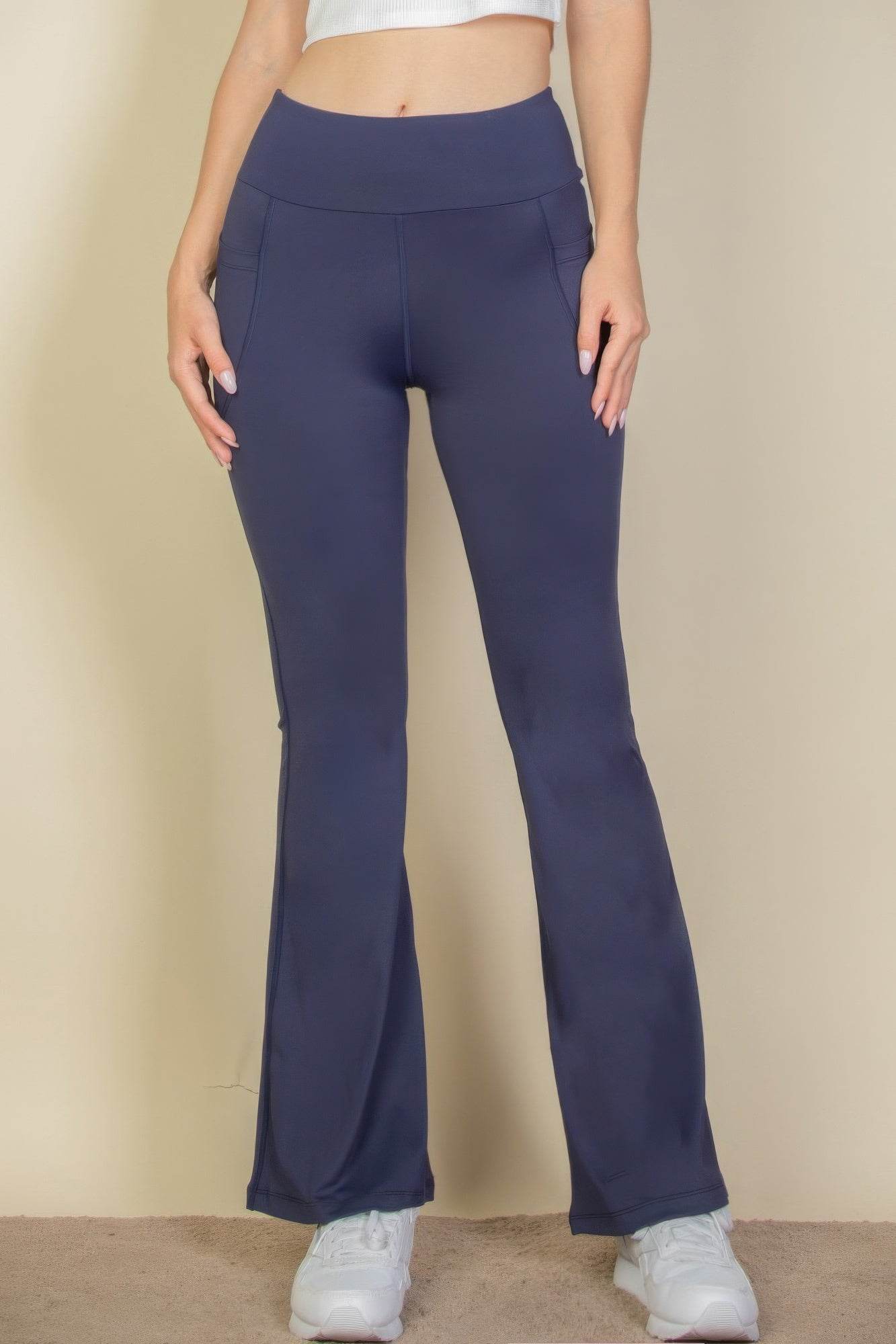 High Waist Side Pocket Flare Leggings - Rosa Apparel