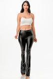 High waist PU leather fitted thighs bell bottom flare-leg pants
