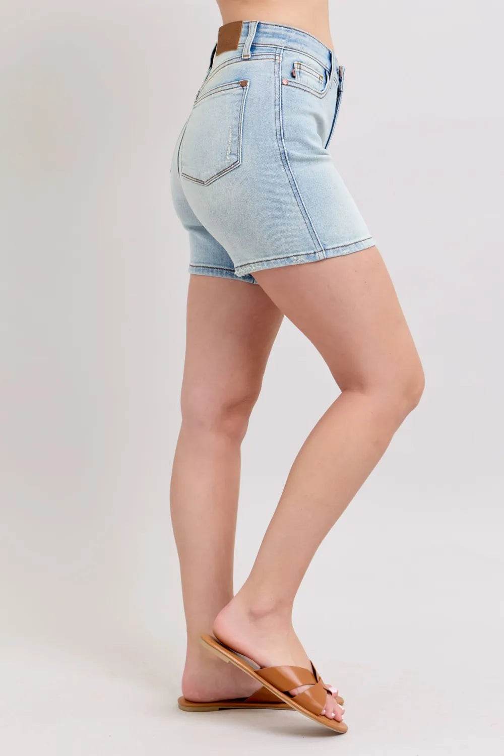 Judy Blue Full Size 2 Button Denim Shorts with Pockets Plus Size - Rosa Apparel