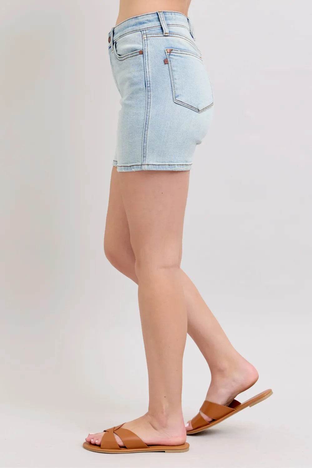 Judy Blue Full Size 2 Button Denim Shorts with Pockets Plus Size - Rosa Apparel
