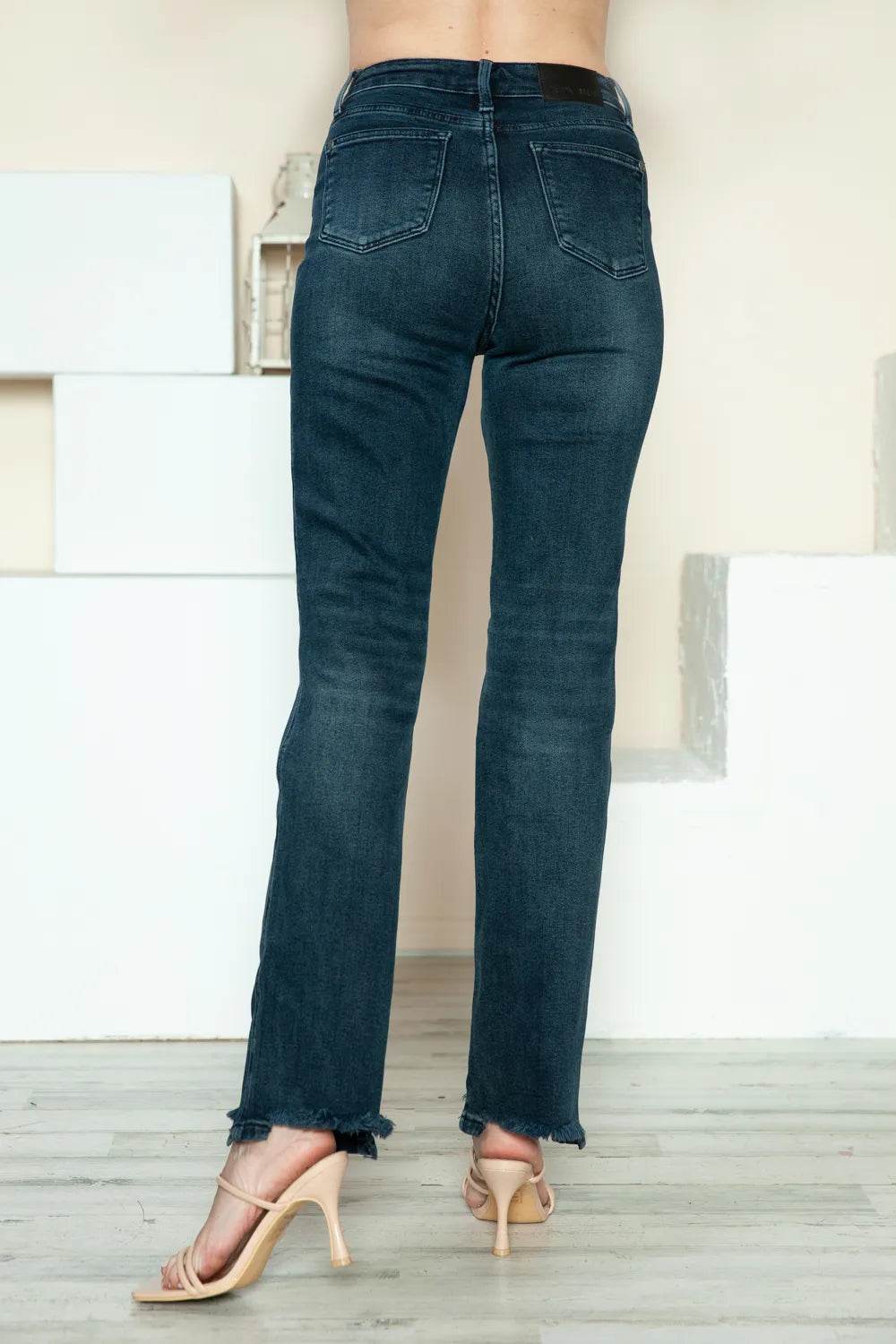 Judy Blue Full Size Button Fly Hem Destroy Straight Jeans 88912 - Rosa Apparel