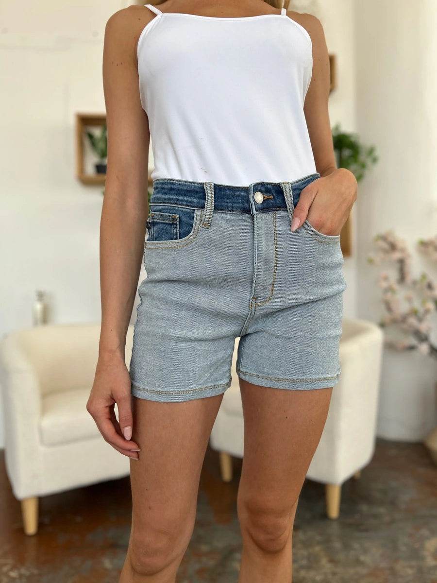 Judy Blue Full Size Color Block Denim Shorts Style #: 15256 - Rosa Apparel