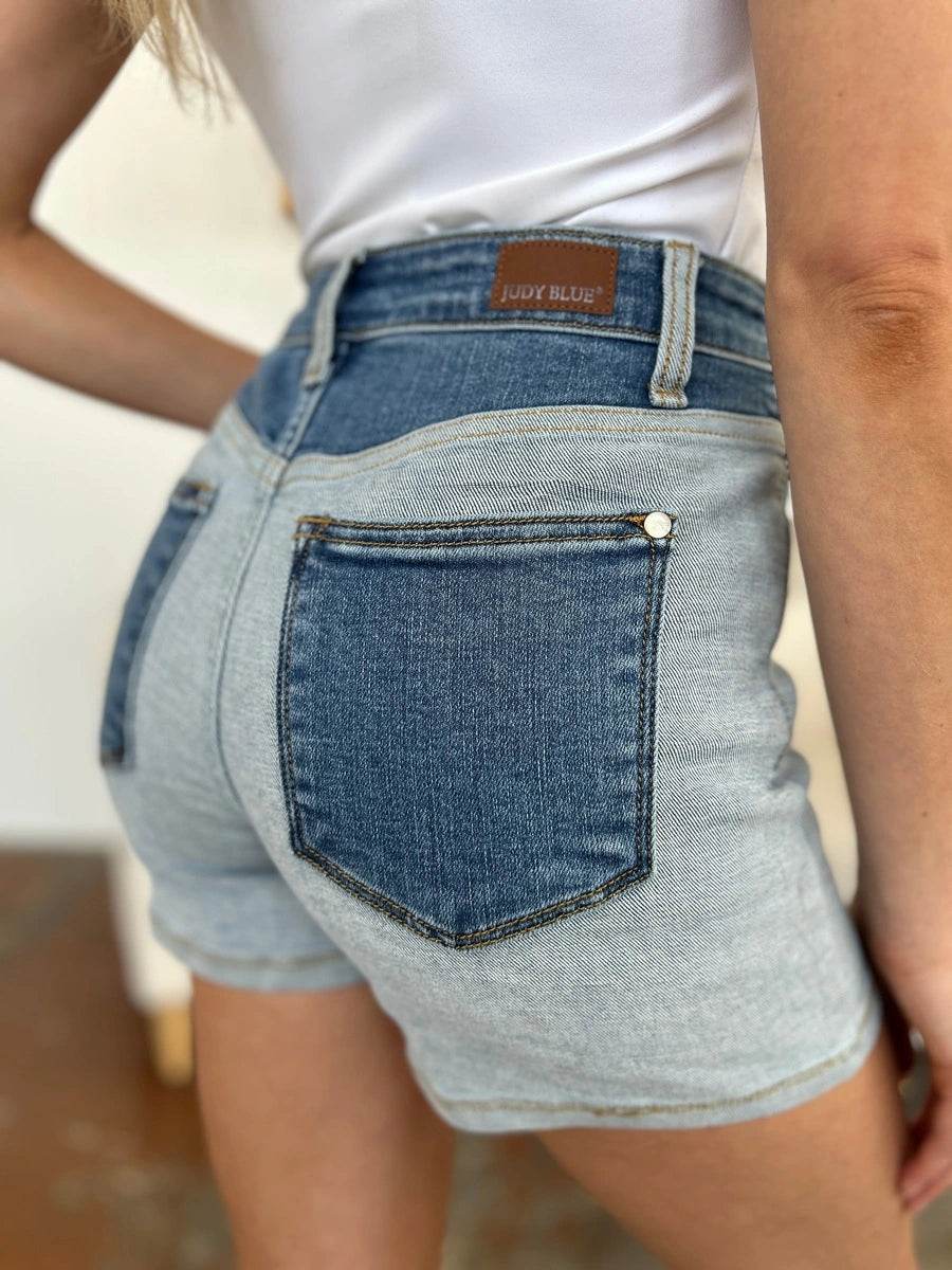 Judy Blue Full Size Color Block Denim Shorts Style #: 15256 - Rosa Apparel