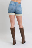 Judy Blue Full Size HW Tummy Control Shearling Cuff Denim Shorts Plus Size - Rosa Apparel