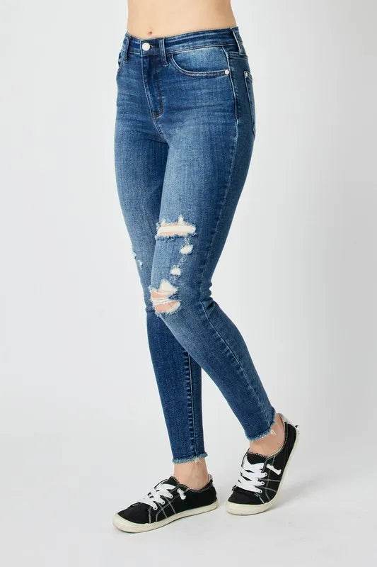 Judy Blue Full Size High Waist Distressed Skinny Jeans Style 82581 - Rosa Apparel