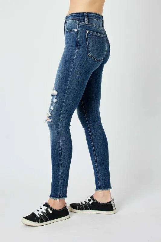 Judy Blue Full Size High Waist Distressed Skinny Jeans Style 82581 - Rosa Apparel