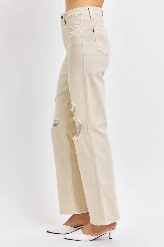 Judy Blue Full Size High Waist Distressed Wide Leg Jeans Style 88823 - Rosa Apparel