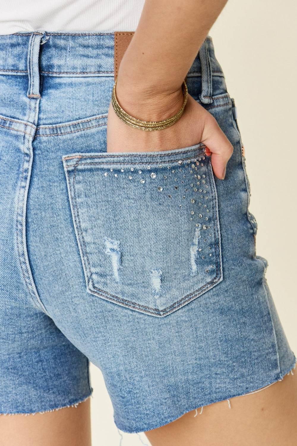 Judy Blue Full Size High Waist Rhinestone Decor Denim Shorts Style #:150274 - Rosa Apparel