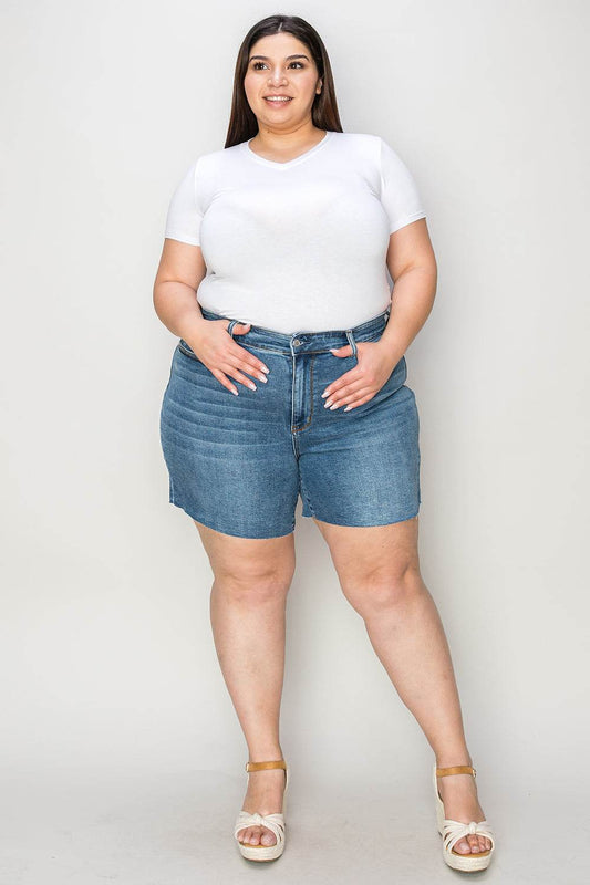 Judy Blue Full Size High Waist Slim Denim Shorts Style #:15277 - Rosa Apparel