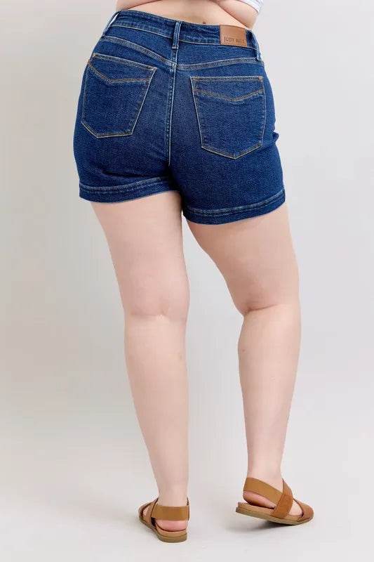 Judy Blue Full Size High Waist Tummy Control Denim Shorts Plus Size - Rosa Apparel