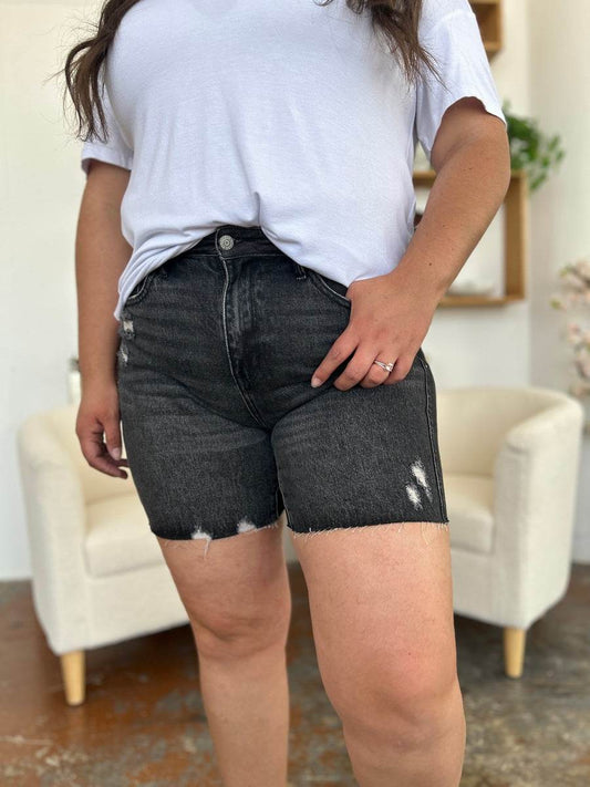 Judy Blue Full Size High Waist Tummy Control Denim Shorts Style #: 150252 - Rosa Apparel
