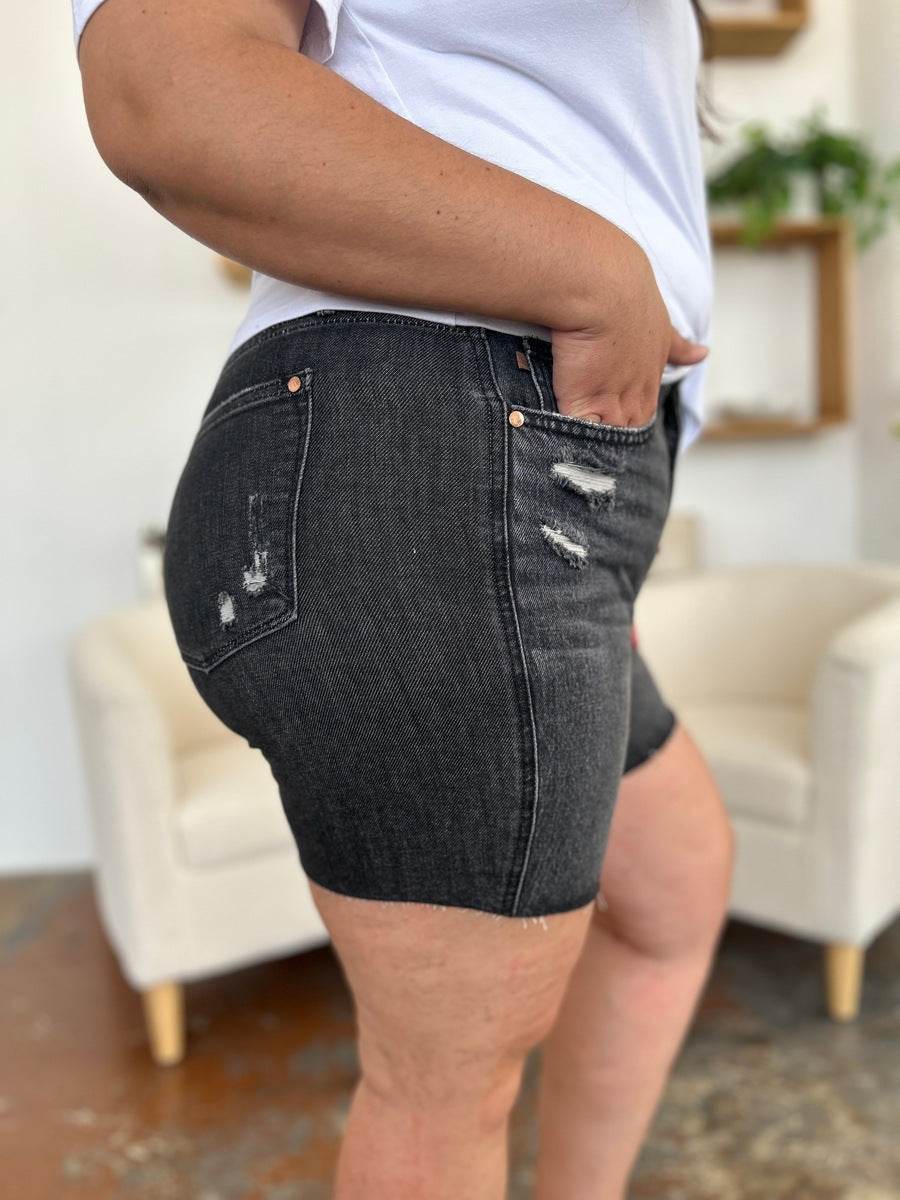 Judy Blue Full Size High Waist Tummy Control Denim Shorts Style #: 150252 - Rosa Apparel
