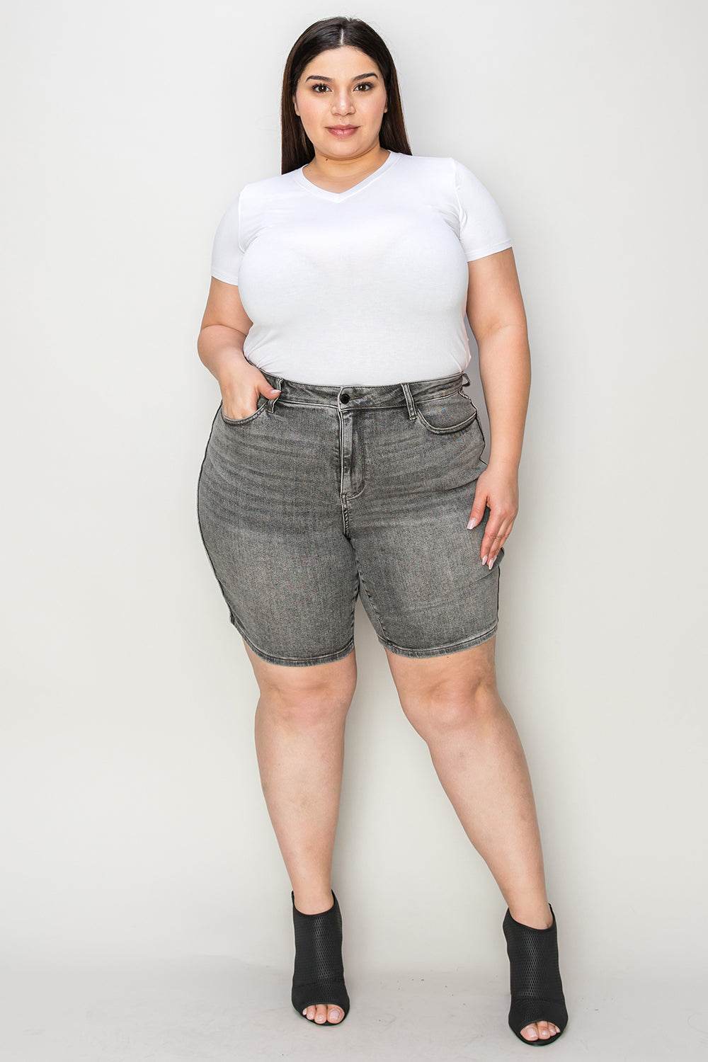 Judy Blue Full Size High Waist Washed Denim Shorts Style #:150230 - Rosa Apparel