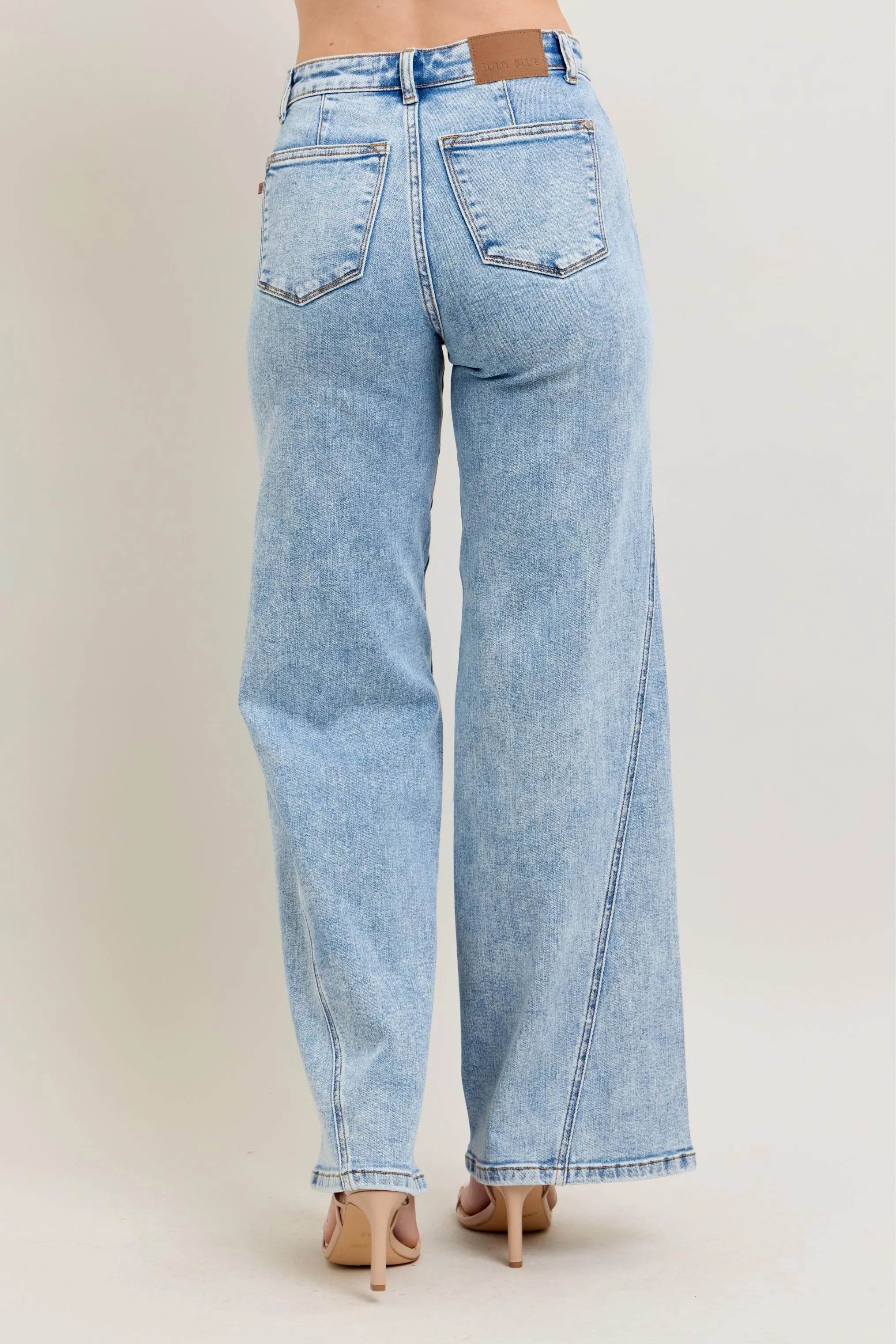 Judy Blue Full Size High Waist Wide Leg Jeans with Skewed Inseam - Rosa Apparel