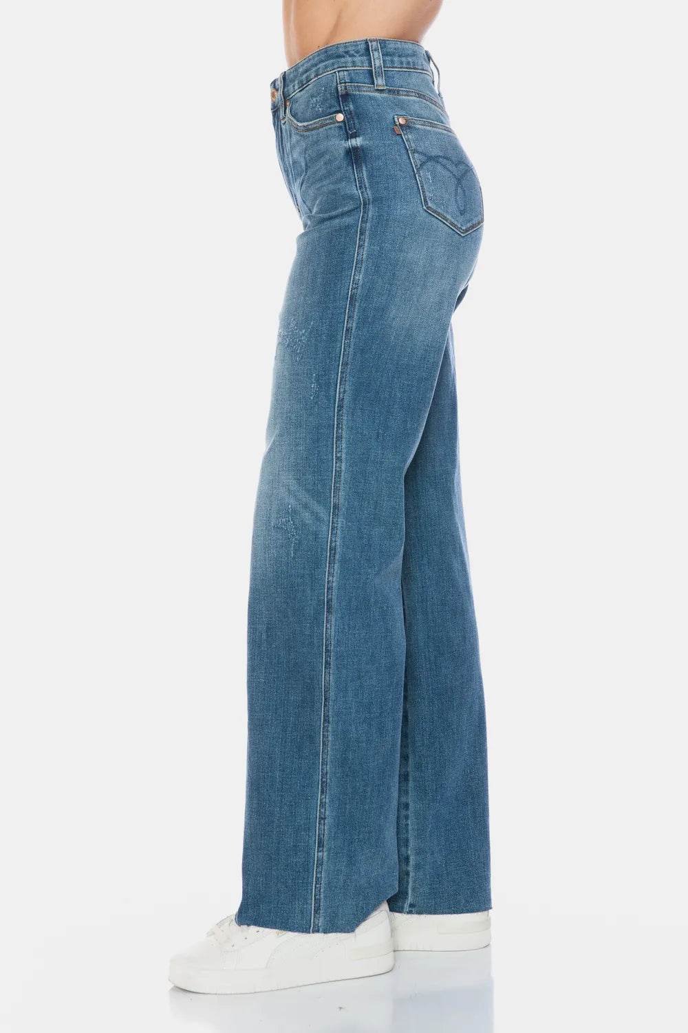 Judy Blue Full Size Tummy Control Cut Raw Hem Straight Jeans 88848 - Rosa Apparel